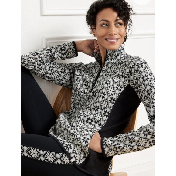 Talbots HALF ZIP PULLOVER DIAMOND SNOWFLAKE Fair Isle S Petite Jacket Sweater - Picture 1 of 9